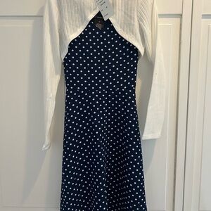 Navy Polka Dot Dress with White Bolero